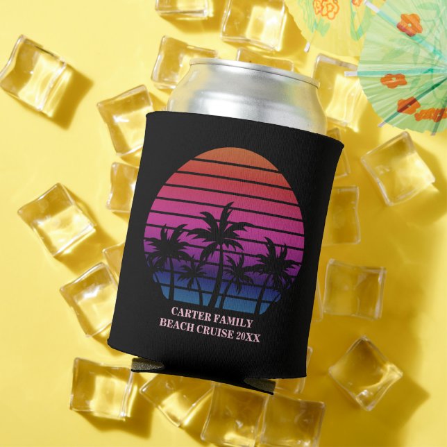 Tropical Beach Sunset Vacation Custom Black Pink Dosenkühler (In Situ Sommer)