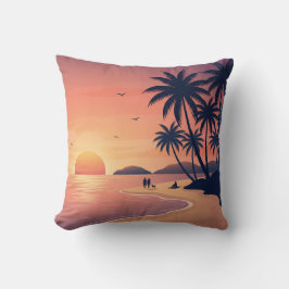 Tropical Beach Sunset with Palm Trees Throw Pillow Kissen