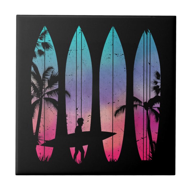 Tropical Beach Surf Surfboard Surfbrett Surfer Oze Fliese (Vorderseite)