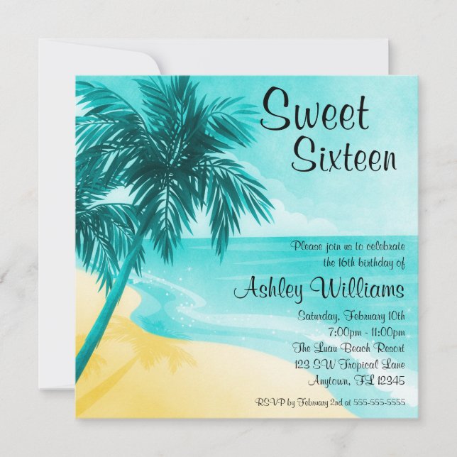 Tropical Beach Sweet 16 Anniversaires Invitations (Devant)