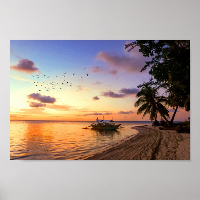 Tropical Beach Tahiti Island Sunset Poster (Vorne)