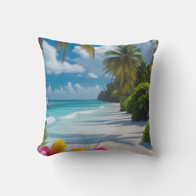 Tropical Beach Throw Kissen (Vorderseite)