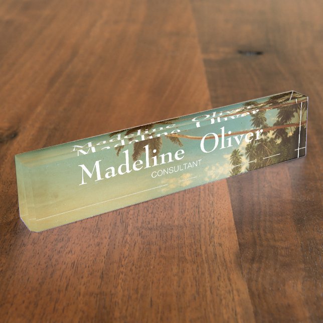 Tropical Beach Travel Palm Tree Moderne Namensplakette (Seite)