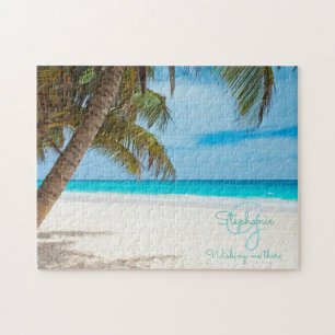 Tropical Beach Turquoise Monogram Palm Tree
