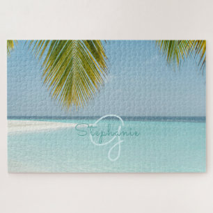 Tropical Beach Turquoise Monogram Palm Tree