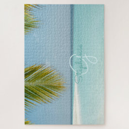 Tropical Beach Turquoise Monogram Palm Tree