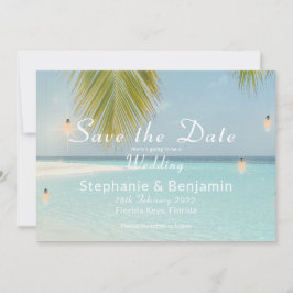 Tropical Beach Turquoise Palm Tree Wedding Save The Date