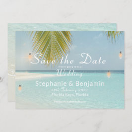 Tropical Beach Turquoise Palm Tree Wedding Save The Date