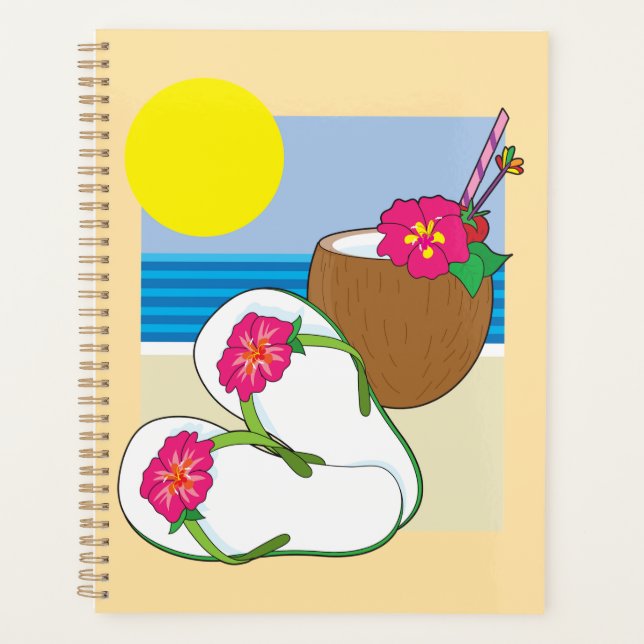 Tropical Beach Vacation Coconut Flowers Flip Flops (Devant)