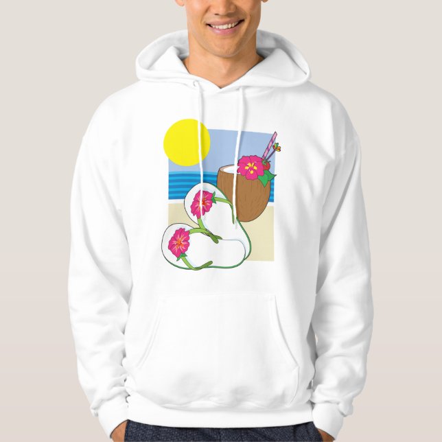 Tropical Beach Vacation Coconut Flowers Flip Flops Hoodie (Vorderseite)