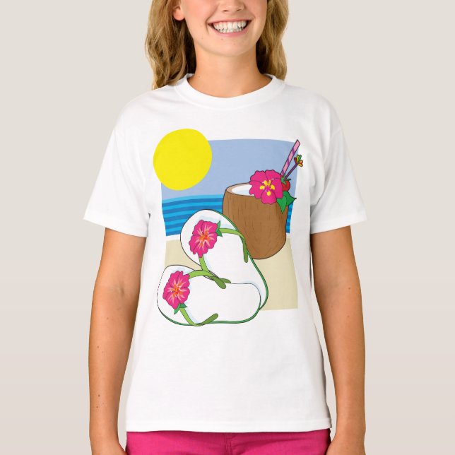 Tropical Beach Vacation Coconut Flowers Flip Flops T-Shirt (Vorderseite)