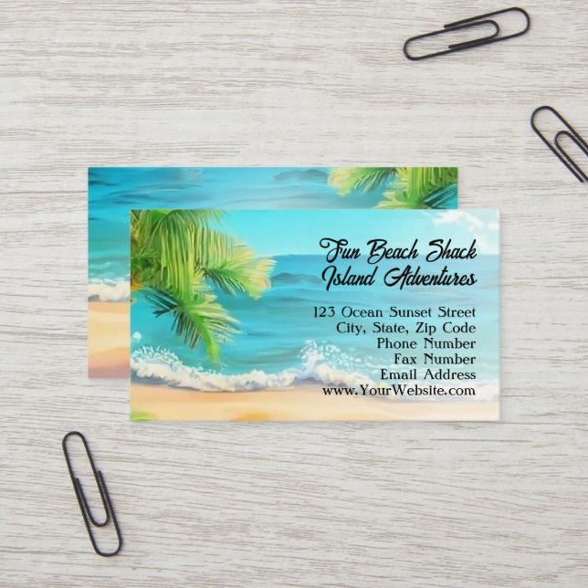 Tropical Beach Vacation Island Art Travel Visitenkarte (Vorderseite/Rückseite Beispiel)