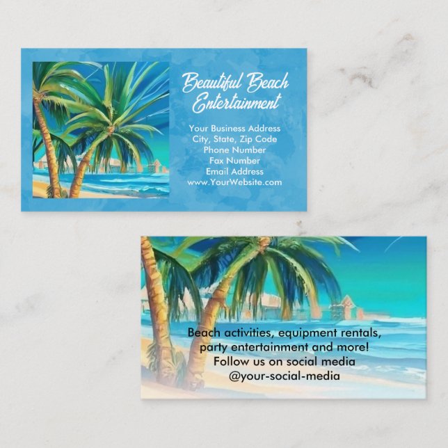 Tropical Beach Vacation Island Art Travel Visitenkarte (Vorne/Hinten)