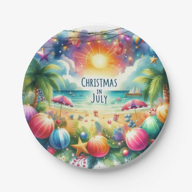Tropical Beach Vibe Weihnachten im Juli Pappteller (Vorderseite)