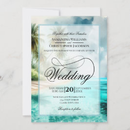 Tropical Beach Watercolor Fancy Script Wedding Einladung