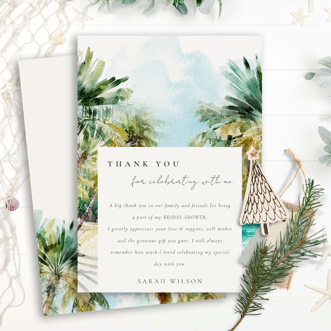 Tropical Beach Watercolor Palm Trees Brautparty Dankeskarte (Von Creator hochgeladen)