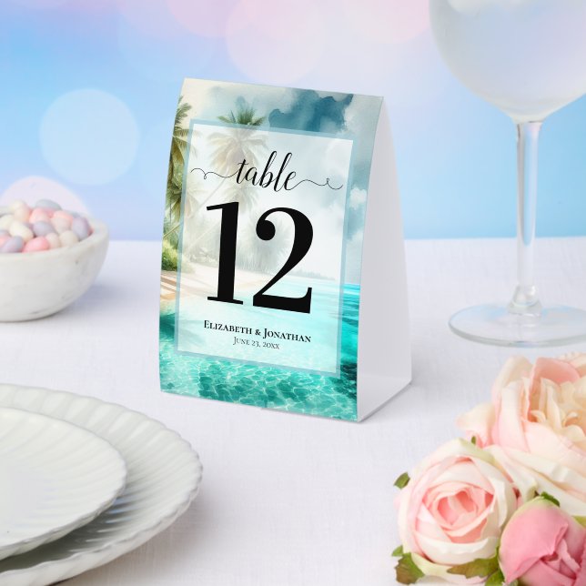 Tropical Beach Watercolor Wedding Table Number Tischaufsteller (In Situ (Hochzeit))