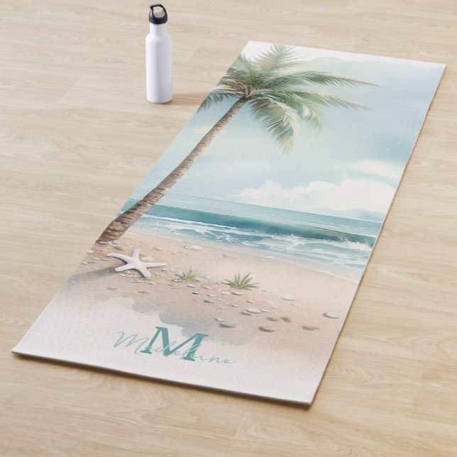 Tropical Beach Waves Palm Tree Zen Name Monogram Yogamatte (Beispiel)
