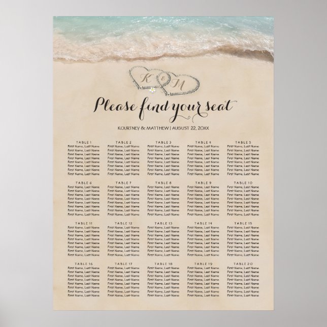 Tropical Beach Wedding 20 Table Seating Chart Poster (Vorne)
