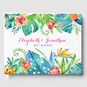 Tropical Beach Wedding Berry Pink Aquamarin Floral Gästebuch