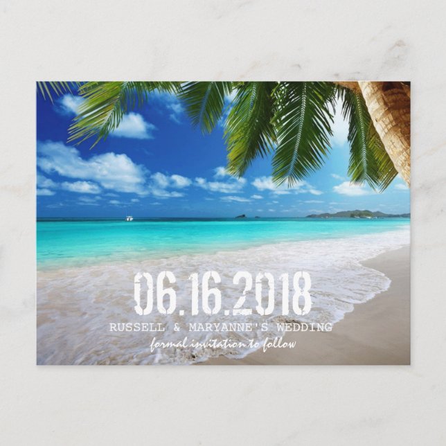 Tropical Beach Wedding Enregistrer la date Carte p (Devant)