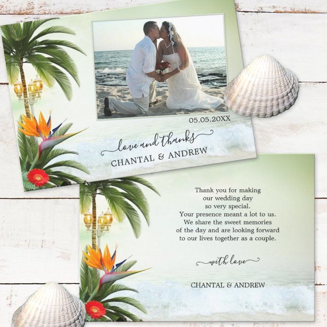 Tropical Beach Wedding Foto Danke Karte (Von Creator hochgeladen)
