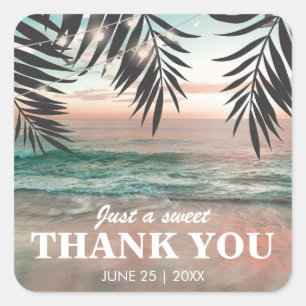 Tropical Beach Wedding Gefallen   Lichtzeichenfolg Quadratischer Aufkleber