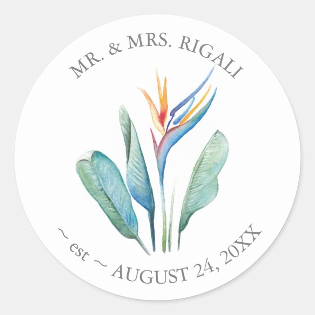 Tropical Beach Wedding Geschenksticker Etikett Runder Aufkleber (Vorderseite)