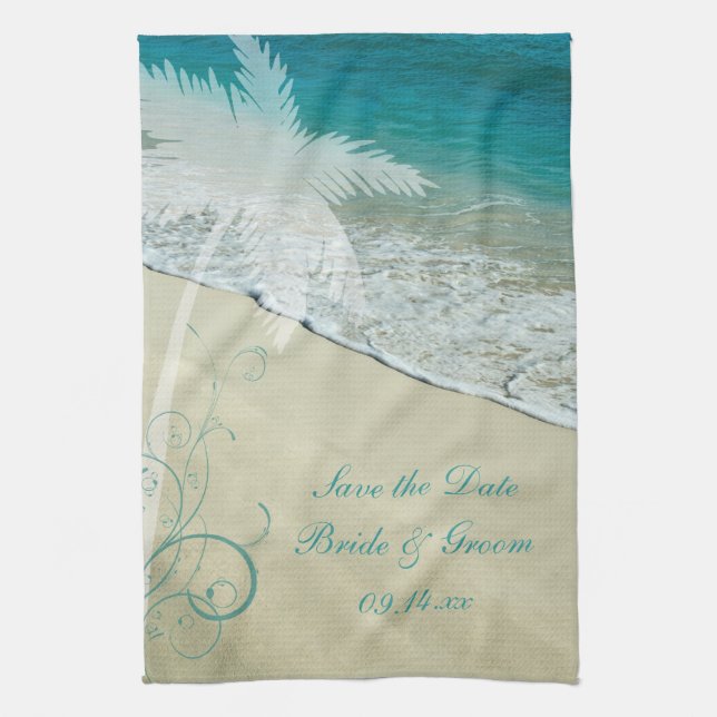 Tropical Beach Wedding Save the Date Handtuch (Vertikal)