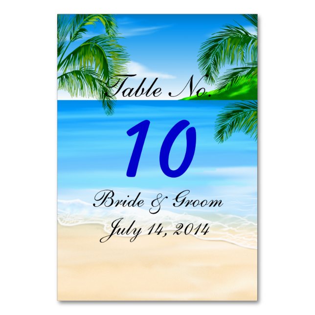 Tropical Beach Wedding Table Card Tischnummer (Vorderseite)