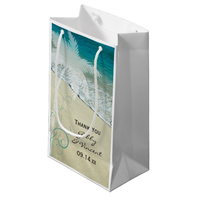 Tropical Beach Wedding Vielen Dank Kleine Geschenktüte (Vorderseite Schrägansicht)