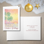 Tropical Beach Weihnachten Sonnenuntergang Palmen  Karte<br><div class="desc">Tropical Beach Weihnachtsfeiertag gefaltet Grußkarte,  mit einer farbenfrohen handgezeichneten Kunststück Design eines Insel Sonnenuntergang. Mit anpassbarer Schrift können Sie Ihren eigenen Text hinzufügen. Eine lustige Karte,  um Liebenden weit und breit zu schicken.</div>