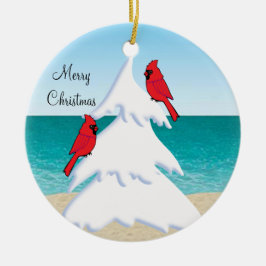 Tropical Beach Weihnachtsbaum Rote Kardinäle Keramikornament