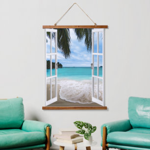 Tropical Beach Window Ocean View Tapisserie murale
