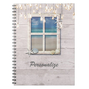 Tropical Beach Window White Wood Elegante Chic Notizblock