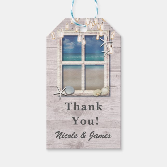 Tropical Beach Window White Wood Elegante Küste Geschenkanhänger (Vorderseite)