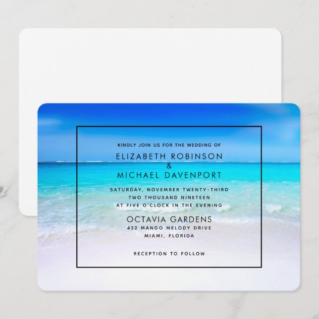 Tropical Beach with a Turquoise Sea Wedding Einladung (Vorne/Hinten)