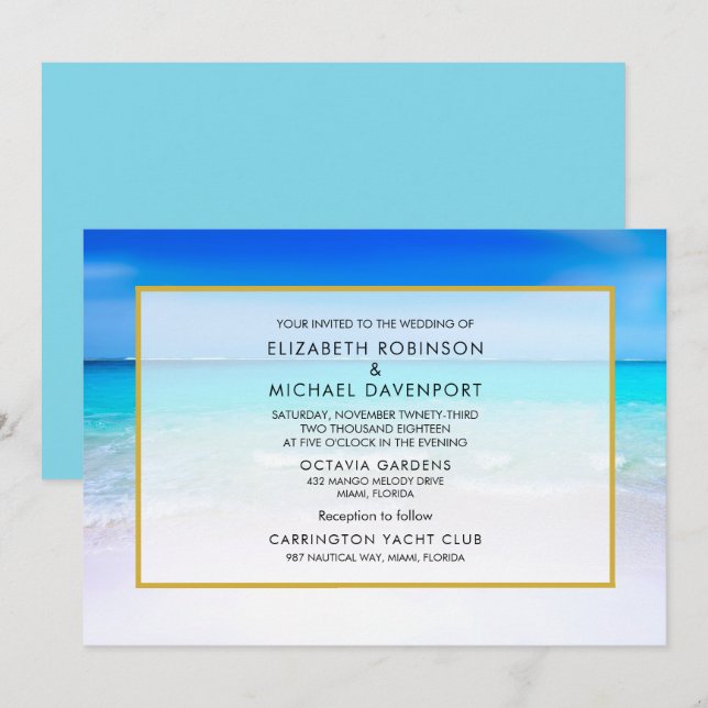 Tropical Beach with a Turquoise Sea Wedding Einladung (Vorne/Hinten)