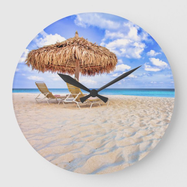 Tropical Beaches | Aruba Sandy Beach Große Wanduhr (Vorderseite)