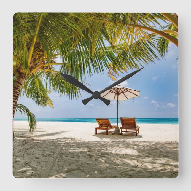 Tropical Beaches | Beach Dominican Republic Quadratische Wanduhr (Vorderseite)