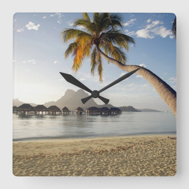 Tropical Beaches | Beach Huts, Bora Bora Quadratische Wanduhr (Vorderseite)
