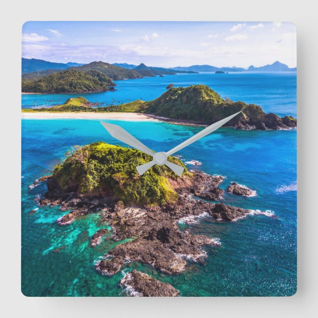 Tropical Beaches | El Nido Phillipines Quadratische Wanduhr (Vorderseite)