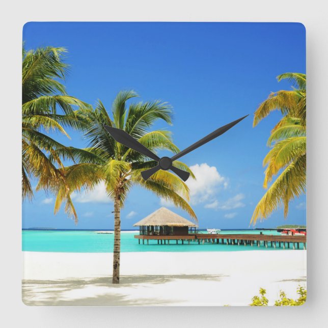 Tropical Beaches | Island & Lagoon, Maldives Quadratische Wanduhr (Vorderseite)
