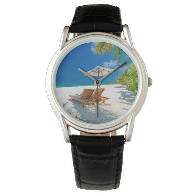 Tropical Beaches | Lounge Chairs Beach, Bora Bora Armbanduhr (Vorderseite)