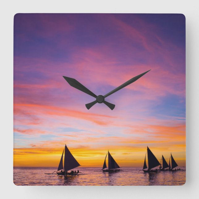 Tropical Beaches Sunset Vorsprung Quadratische Wanduhr (Vorderseite)