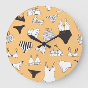 Tropical Bikini: Von Hand Gezeichnet Sommermuster Große Wanduhr