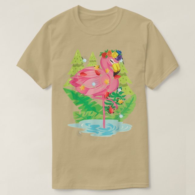 Tropical Bird Animal Flamingo Xmas Lights Christma T-Shirt (Design vorne)
