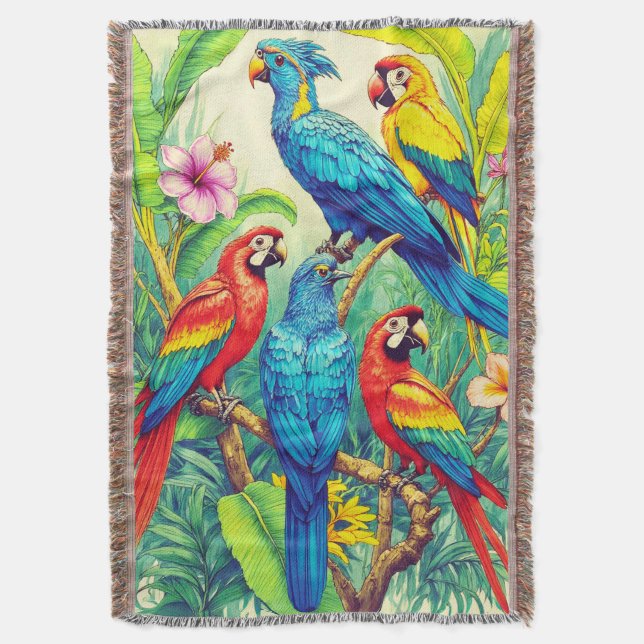 Tropical Birds Botanical Illustration Decke (Vorderseite Vertikal)