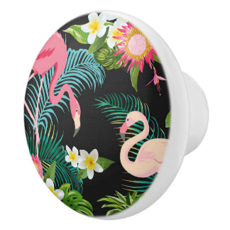 Tropical Birds Flowers Flamingo Watery Landscape Keramikknauf