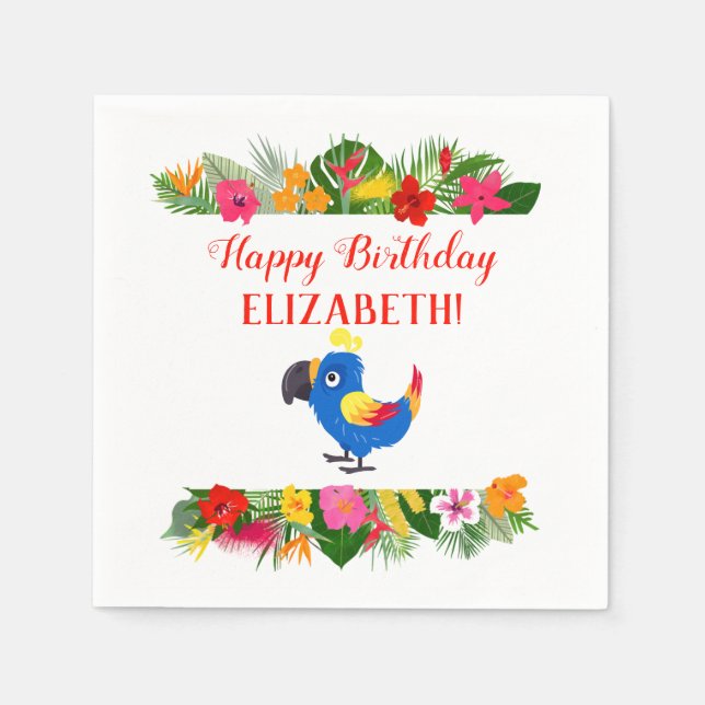 Tropical Birthday Parrot Serviette (Vorderseite)